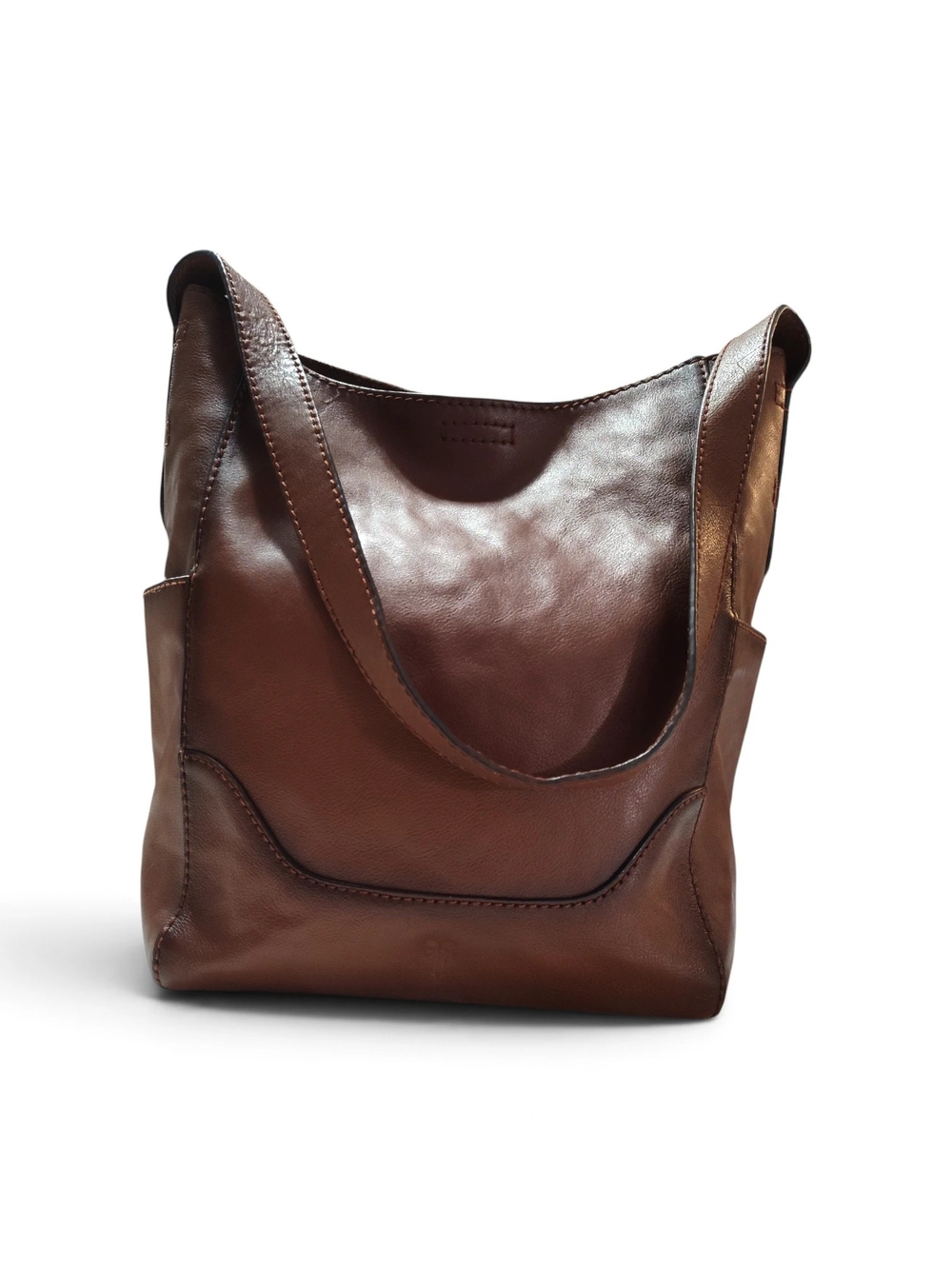 Frye Genuine Leather Side Pocket Shoulder Hobo Bag – Cognac Brown